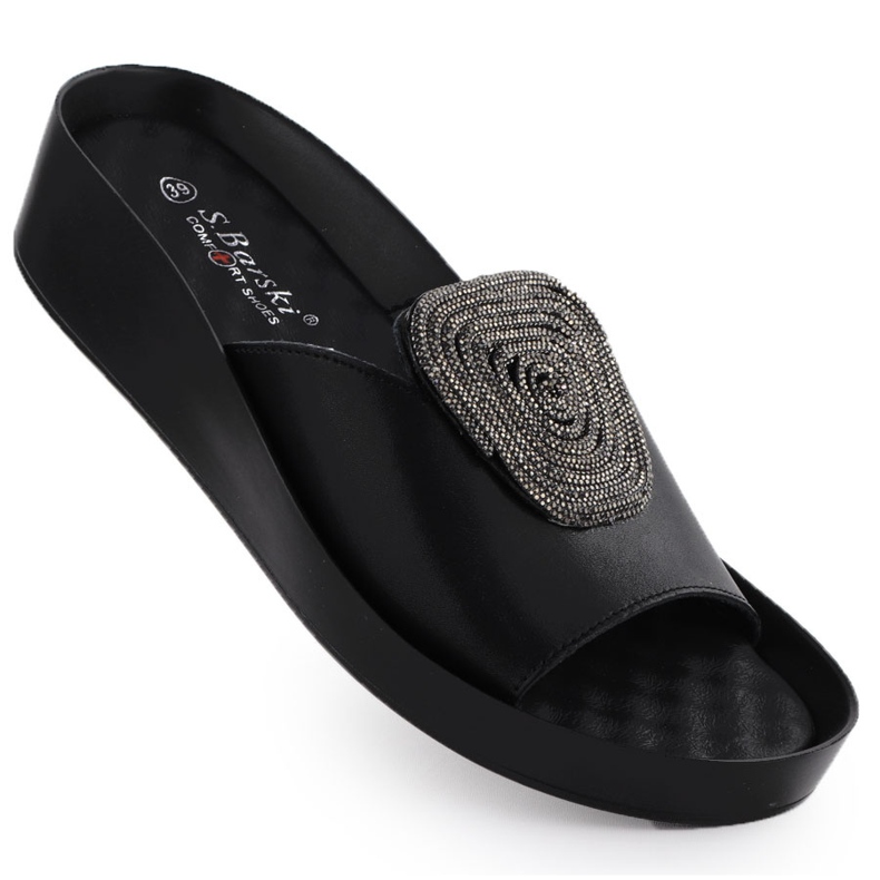 S.Barski Kožni ženski klinovi s jaknama s cirkonima carne S. Barski KV51-028 crno