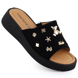 Ženski kožni klinovi s ukrasima crni Vinceza 66741 crna