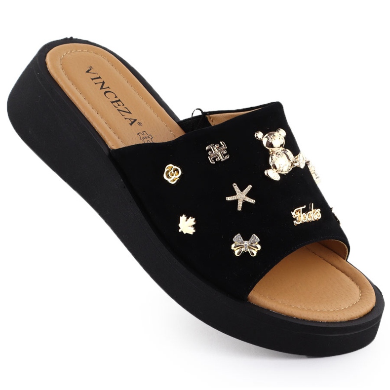 Ženski kožni klinovi s ukrasima crni Vinceza 66741 crno