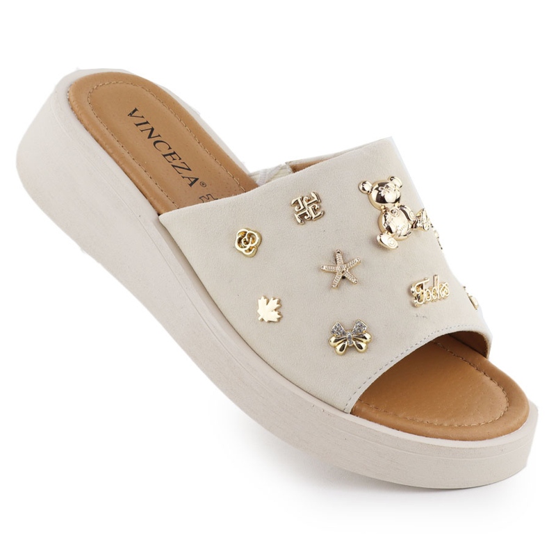 Ženski kožni klinovi s bež vinceza 66741