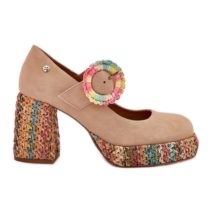 Suknje pumpe s pletenicom na poštu i platformi Maciejka 06839-04 bež