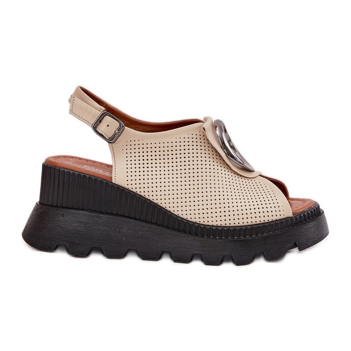 ARTIKER Ženske kožne sandale s klinom s dekoracijskim Artker -om 56c0111 bež