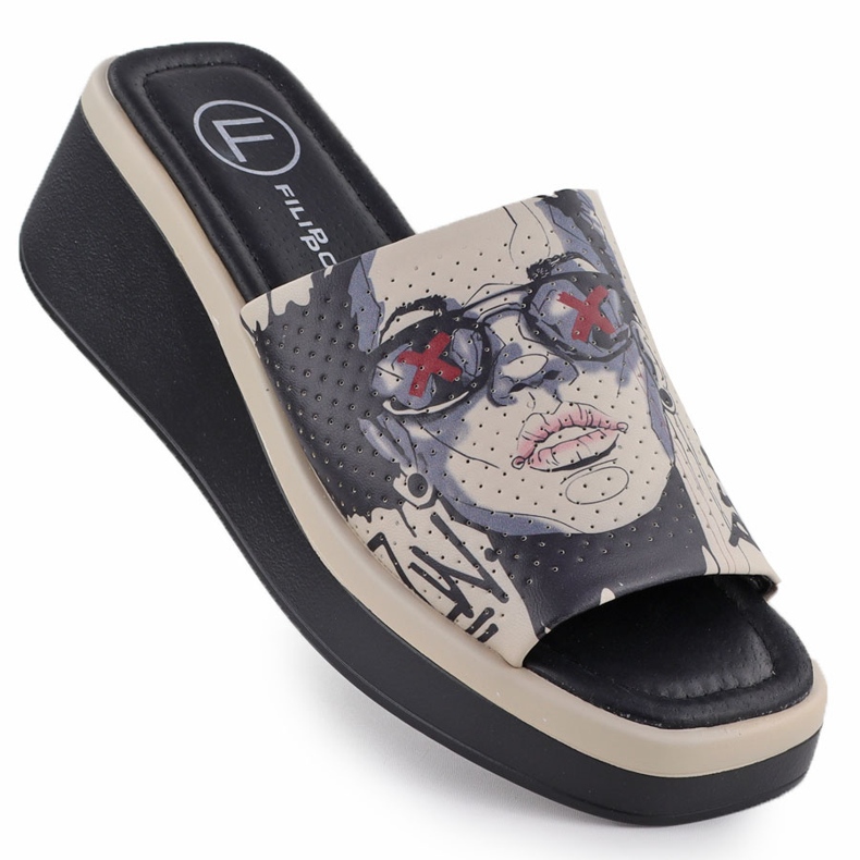 Ženske kožne papuče s tiskom bež Filippo DK6158