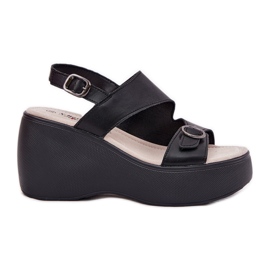 S.Barski Ženske kožne sandale na klinu i platformi S. Barski LR51-540 Black crna