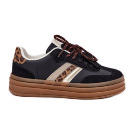 Inna Ženske tenisice na platformi s dvostrukim vezama crni leopard ispis crna