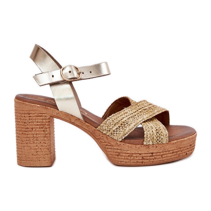 Kožne sandale na stupu s pletenicama na Zlatnim prugama Zazoo 40460 zlatna