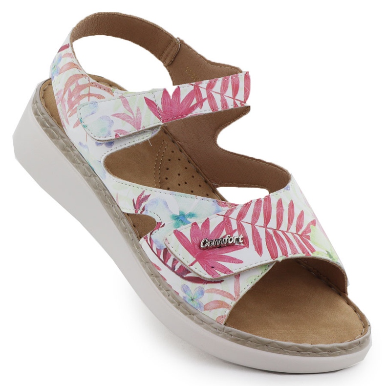 Ženske sandale na klinu s bijelim cvjetovima evento bijela