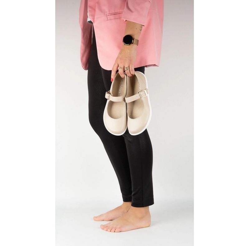 Bosonogi ženske balerine Olivier 1770Pol kožne cipele s bež kopčama
