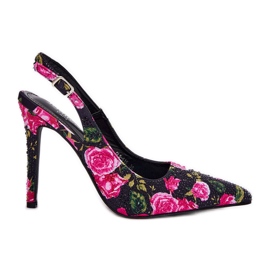 Inna Ukrašene sandale na visokoj peti u crnim ružama crna