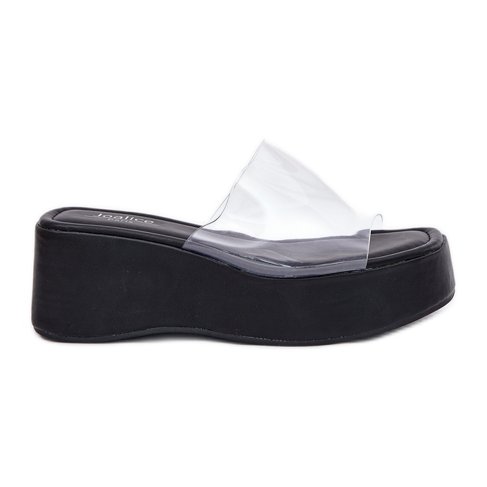 Inna Ženske papuče s prozirnim crnim klinom pojasom crno