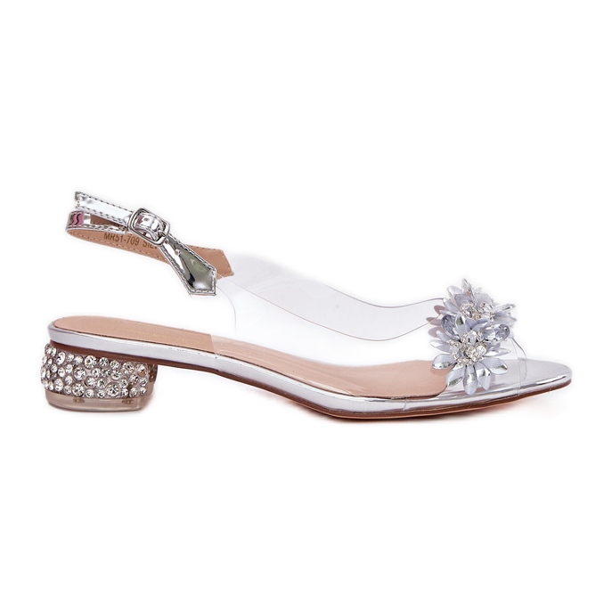 S.Barski Prozirne sandale s niskom petom s MR51-709 ukras srebra srebro