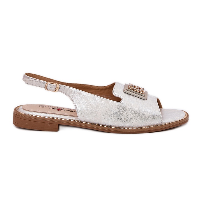 S.Barski Elegantne ženske sandale s ravnim petom s ukrasom S. barskih KV51-082 srebra srebro