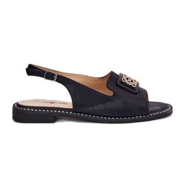 S.Barski Elegantne ženske ravne sandale s ukrasom S. Barski KV51-082 Black crna