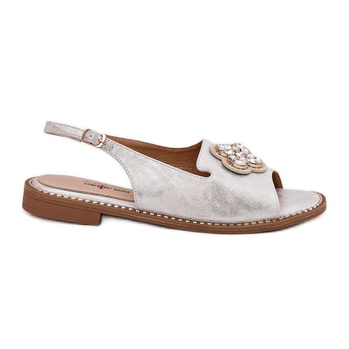 S.Barski Ženske sandale s ravnim petom s ukrasnim detaljima S. Barski KV51-080 Silver srebro