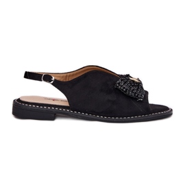 S.Barski Ženske sandale s lukom s ravnim petom s. Barski KV51-014 crna