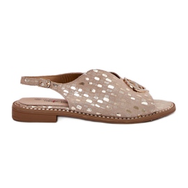 S.Barski Kožne sandale s ravnim petom s ukrasom S. Barski KV51-094 PLN zlatni