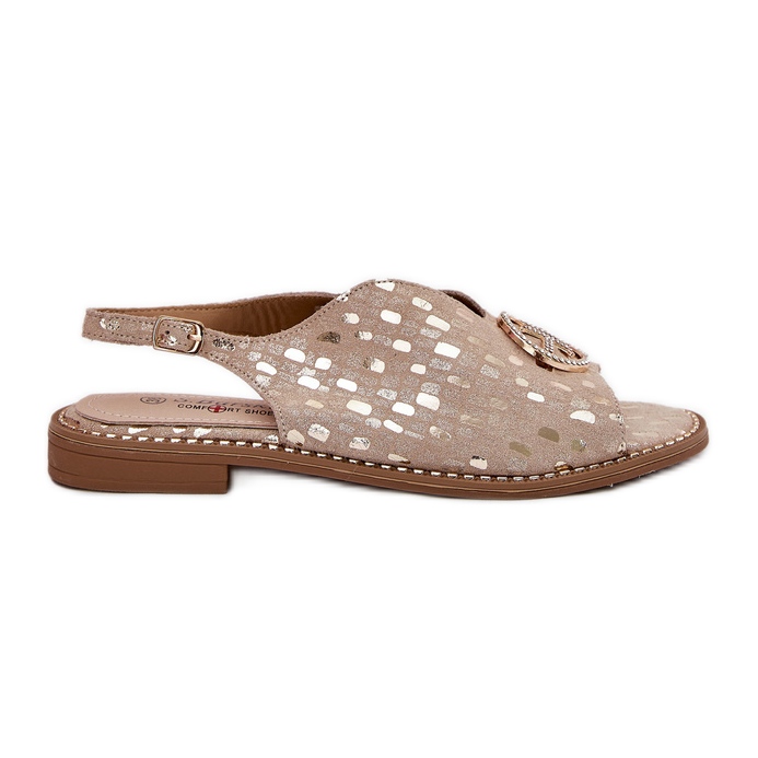 S.Barski Kožne sandale s ravnim petom s ukrasom S. Barski KV51-094 PLN zlatna