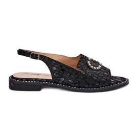 S.Barski Kožne sandale s ukrasom s ravnim petom S. Barski KV51-096 crna