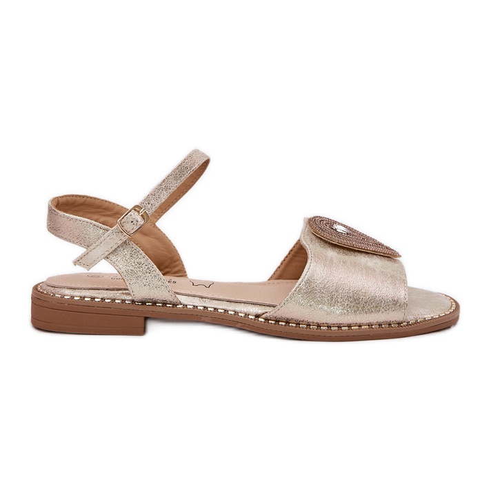 S.Barski Ženske sandale s ravnim petom s ukrasom S. Barski KV51-098 Zloty zlatna