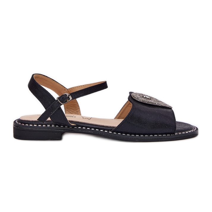 S.Barski Ženske sandale s ravnim petom s ukrasom S. Barski KV51-098 Black crno