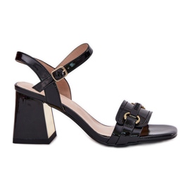 EVento Kožne ženske sandale s lakom na stupu crno crna