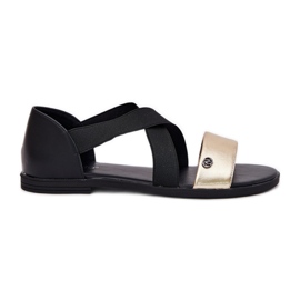 EVento Ravne ženske sandale s fleksibilnim crnim i zlatnim prugama crna
