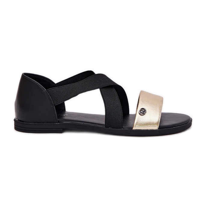 EVento Ravne ženske sandale s fleksibilnim crnim i zlatnim prugama crno