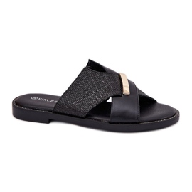 Ženske ravne potpetice s ukrasnim Vinceza 17385 crni detalj crna