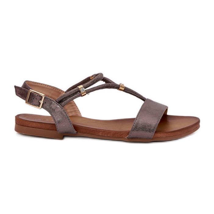 S.Barski Ženske ravne sandale sa S. Barski KV51-120 Grafitne pruge srebro