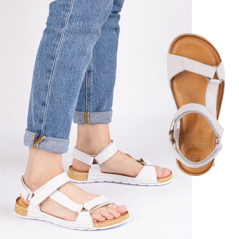 Olivier Ženske sandale bosonoge kože, široka, svijetlo bijela