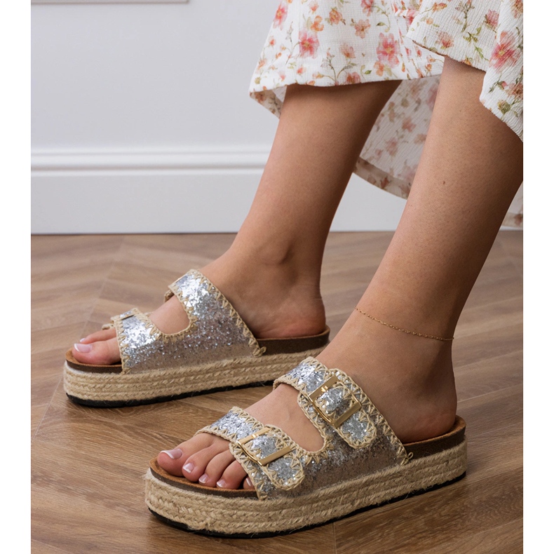 Silver Glitter Espadrilles s kopčama srebro