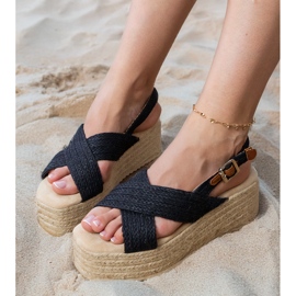 Black Espadrilles sandale na platformi s prugama crna