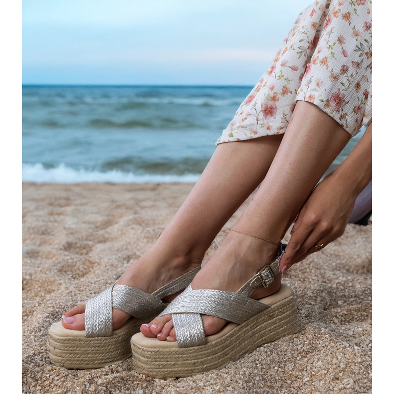 Silver Espadrille sandale na platformi s prugama srebro