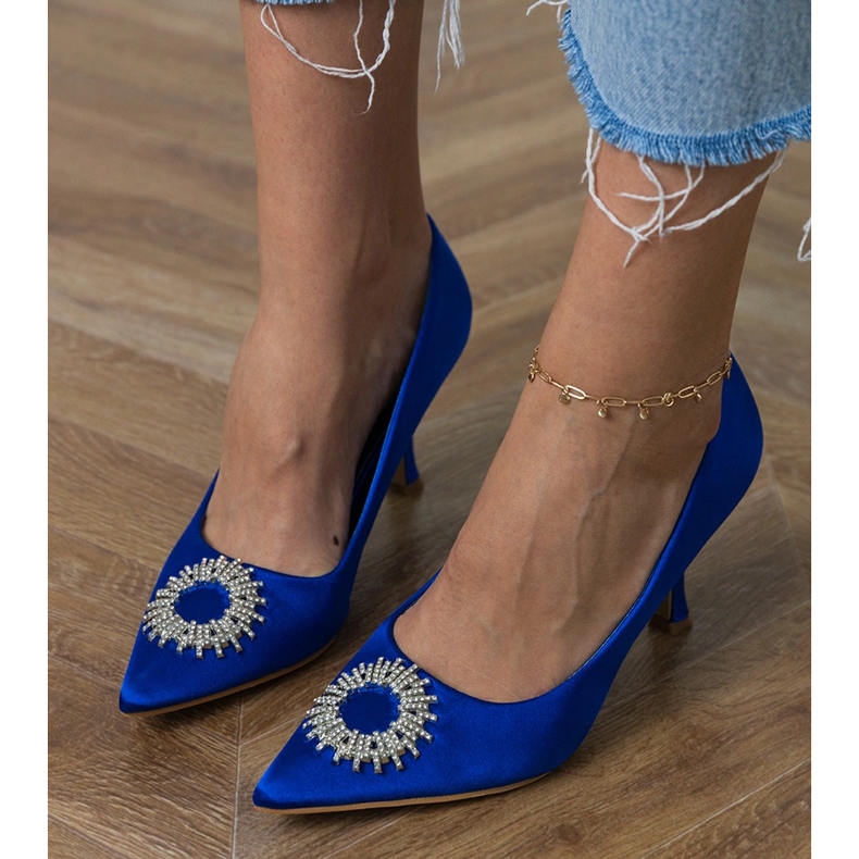 Plave satenske pumpe s cirkonima plava