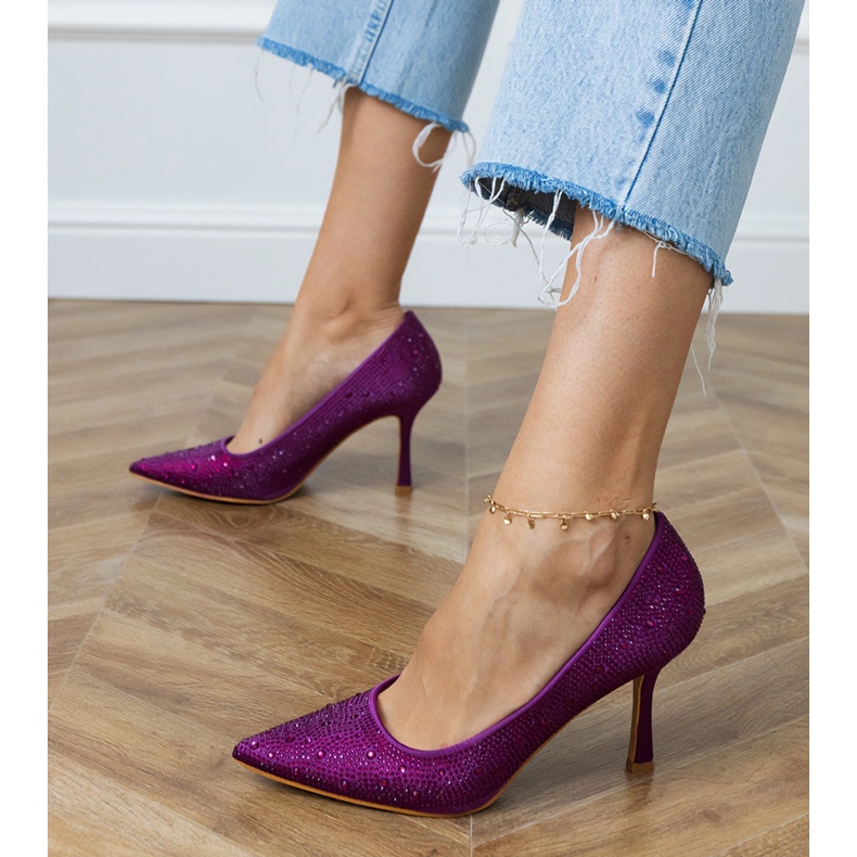 Ljubičaste satenske pumpe s cirkonima ljubičasta