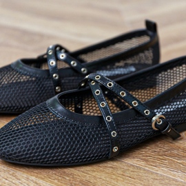 Crne mrežice balerine s ukrasnom kopčom crna