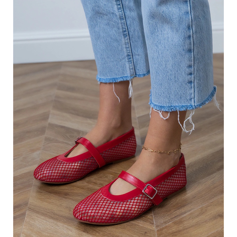 Crvene mrežice balerine s kopčom crvena