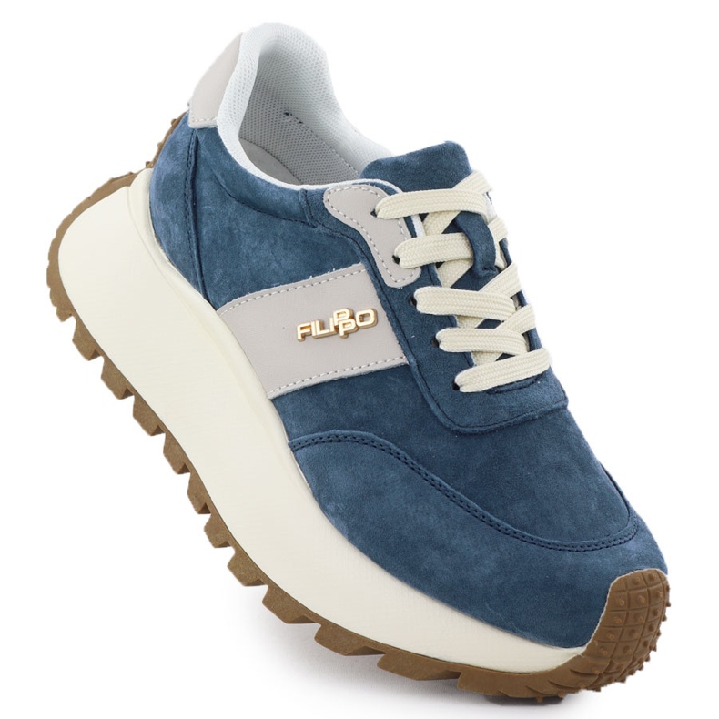 Kožne cipele na gustoj platformi Blue Filippo DP6785 plava