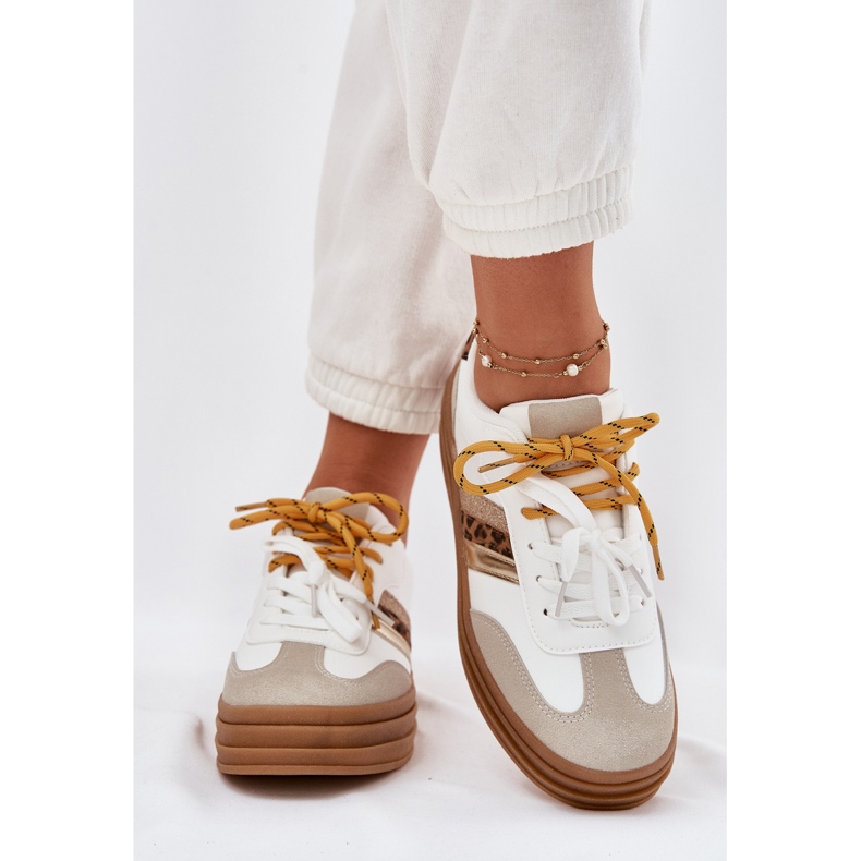 Ženske tenisice na platformi s dvostrukim vezanjem bijelog leoparda bijela