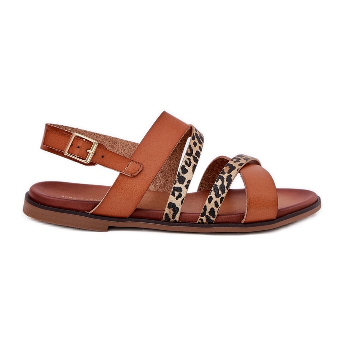 Ženske sandale s ravnim slovima s leopardovim leopardima Sergio Leone SK086H Camel pruge smeđa