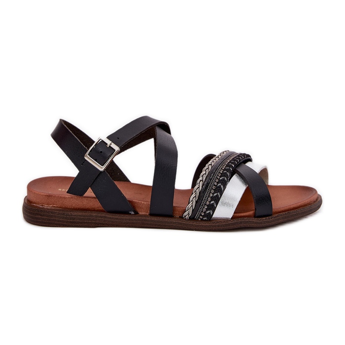 Ženske ravne sandale sa prugama Sergio Leone SK087H crno