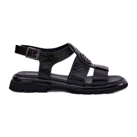 Ženske kožne sandale lakirane s ukrasnim detaljima Artiker 56C0691 crna