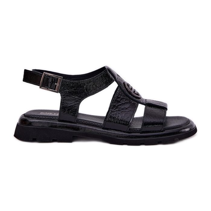 Ženske kožne sandale lakirane s ukrasnim detaljima Artiker 56C0691 crno