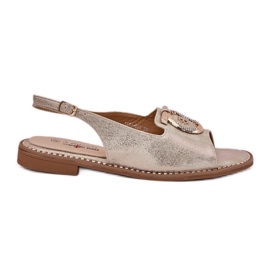 S.Barski Elegantne sandale s dekoracijom s ravnim petom S. Barski KV51-003 zlato zlatni