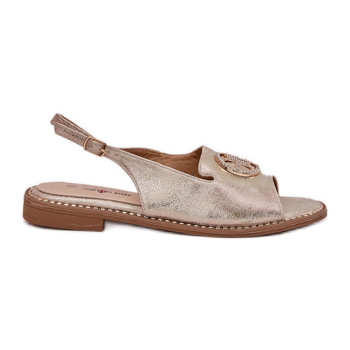 S.Barski Ženske sandale s ravnim petom s ukrasom S. Barski KV51-002 Zlato zlatna