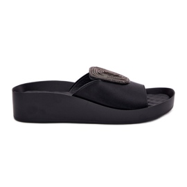 S.Barski Ženske kožne papuče s ukrasom KV51-028 crna