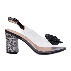 S.Barski Prozirne sandale na posta s kristalima i ukrasom MR51-702 Black crna