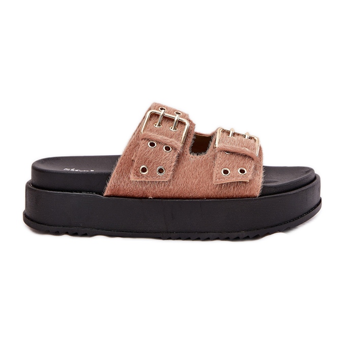 Ženski proleti sa zlatnim kopčama na platformi bež ružičasta