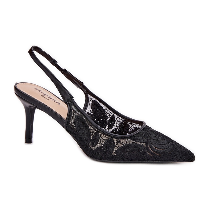 Sandale od čipke s otvorenom petom crnom