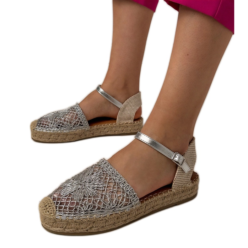 Silver Openwork Espadrilles sandale srebro